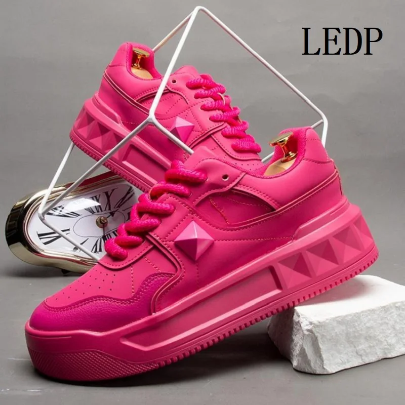 LEDP Brand Design Sense Father Men's Shoes 2024 Autumn Thick Sole Liuding Leisure Sports Board Shoes Dragon Fruit Color