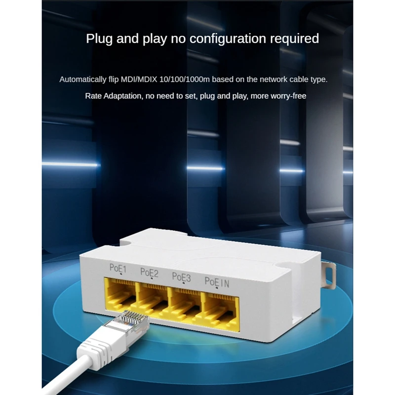 Extensor de 4 puertos Gigabit POE de 1000M, repetidor de interruptor de red de 1 a 3, IEEE802.3Af/At, Plug & Play para conmutador PoE, NVR, cámara IP AP