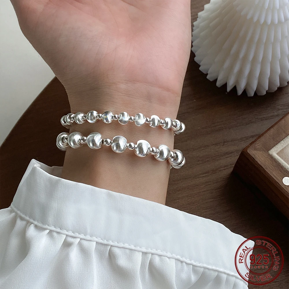 

16.5-20cm 925 Sterling Silver Beaded Bracelet Women's Jewelry Adjustable Sparkling Bracelet Modern Minimalist Daily Elegance