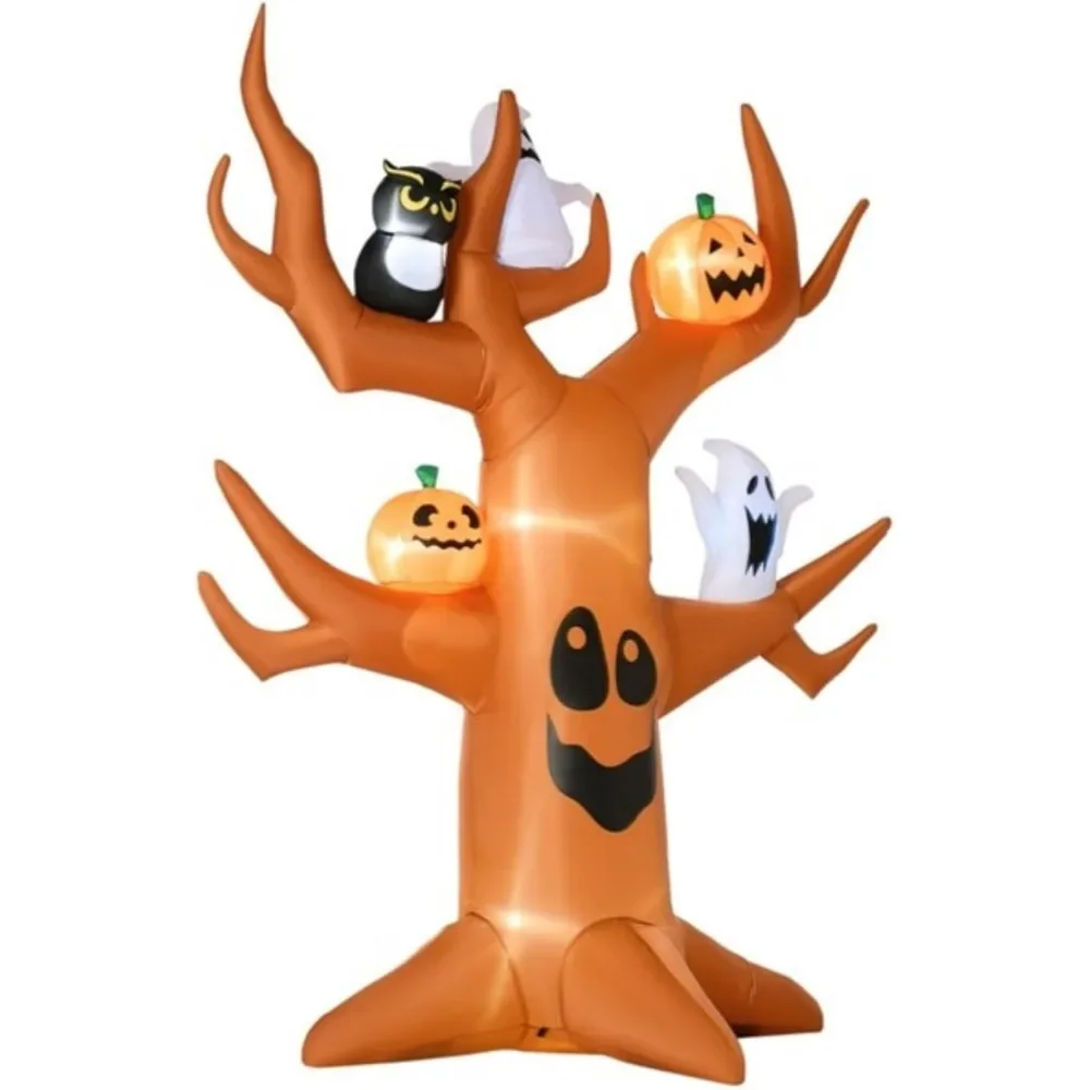 9ft Inflatable Halloween Decoration with Built-in LED Lights, Outdoor Tree Decor with Pumpkin, Owel and Ghosts