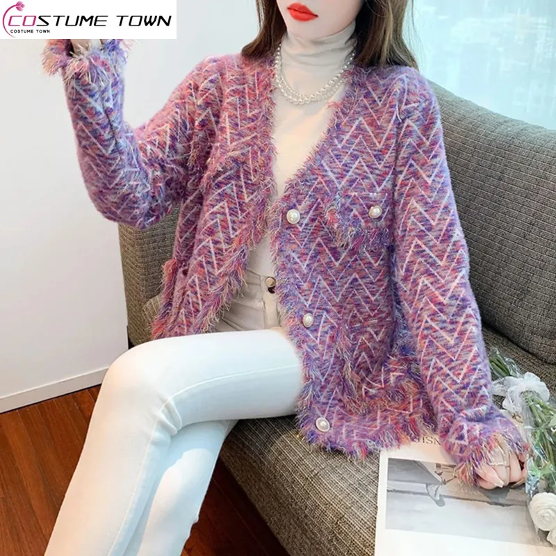 Fashion Celebrity Short Coat Women's Spring and Autumn 2023 New V-neck Tassel Style Long Sleeve Sweater Cardigan Top