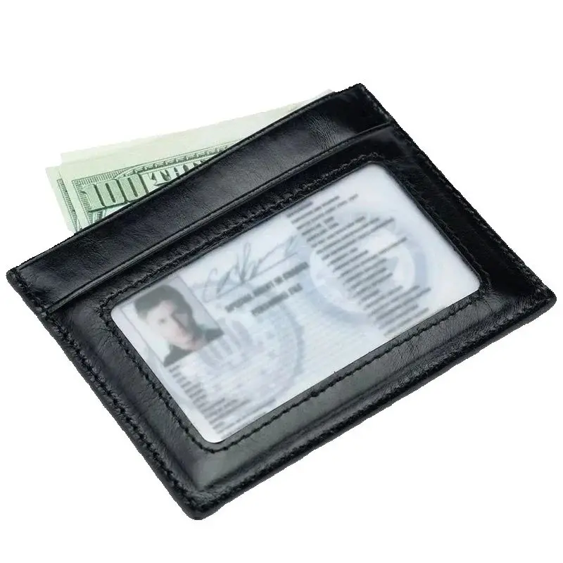 Ultra Thin Genuine Cow Leather Card HolderCard Case ID Bag Organizer Business Waxed Cowhide Purse Money Case for Men Women