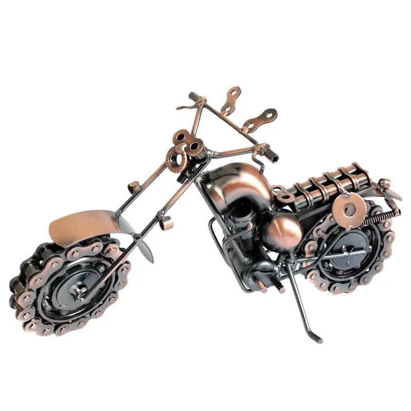 21cm Motorcycle Model Retro Motor Bronze Handmade Motor Metal Decoration Prop Vintage Home Decor Kid Toy Figurine Iron Boy Gift