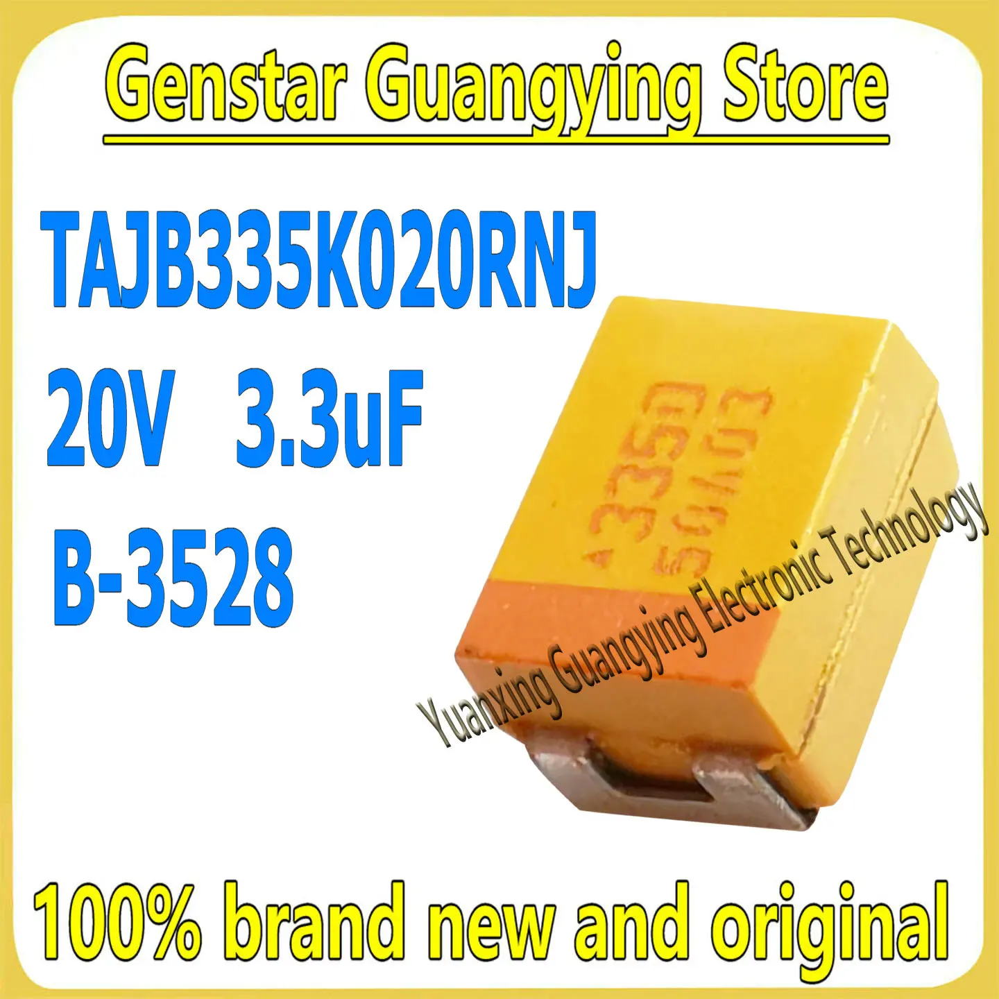 (10 pieces) TAJB335K020RNJ Part Number: 335D 3.3UF 20V ±10% Class K B-3528 Surface-Mount Tantalum Capacitor 100% Brand New