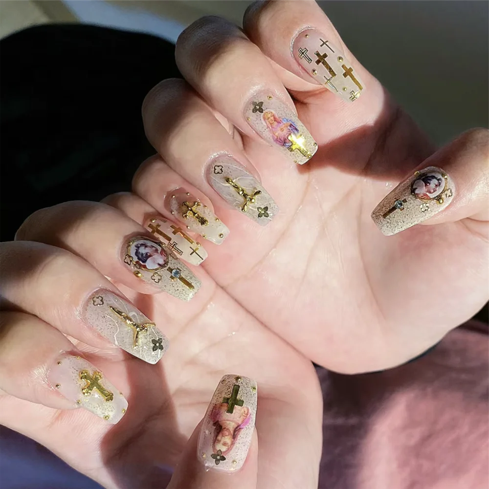 

JO-2386 MG200522-01 The Cross of Jesus and the Virgin Mary Angel with Wings DIY 3D Back glue Nail Art Stickers