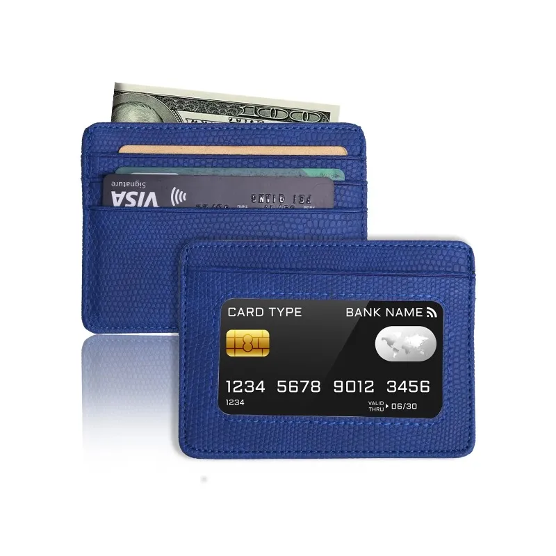 Minimalist Slim Credit Card Holder with Transparent ID Window, Small Leather Card Wallet for Women Men