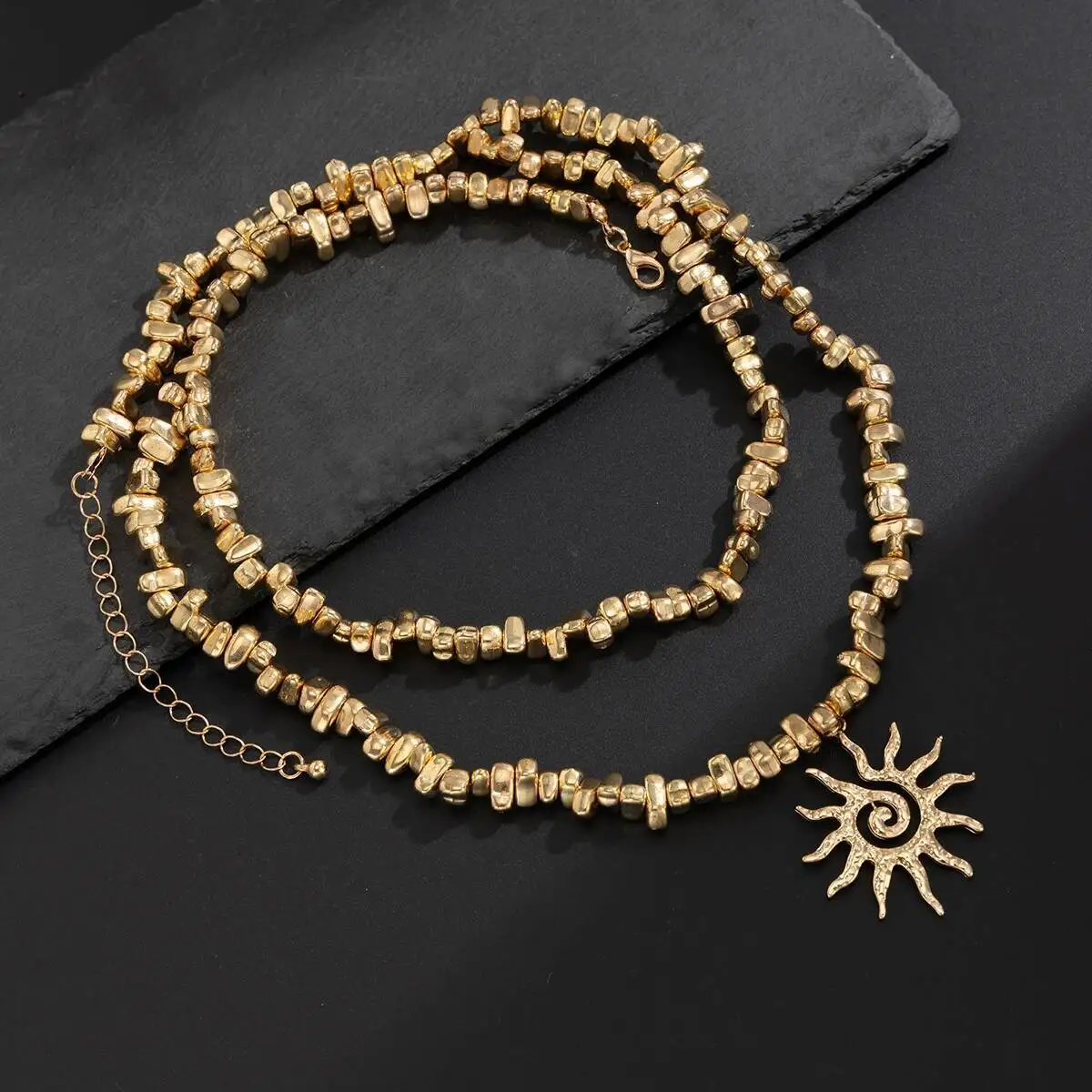 PuRui خمر العصرية طبقة مزدوجة عباد الشمس قلادة قلادة الرجال الإبداعية الشرير غير النظامية البلاستيك الخرز سلسلة القلائد مجوهرات #6