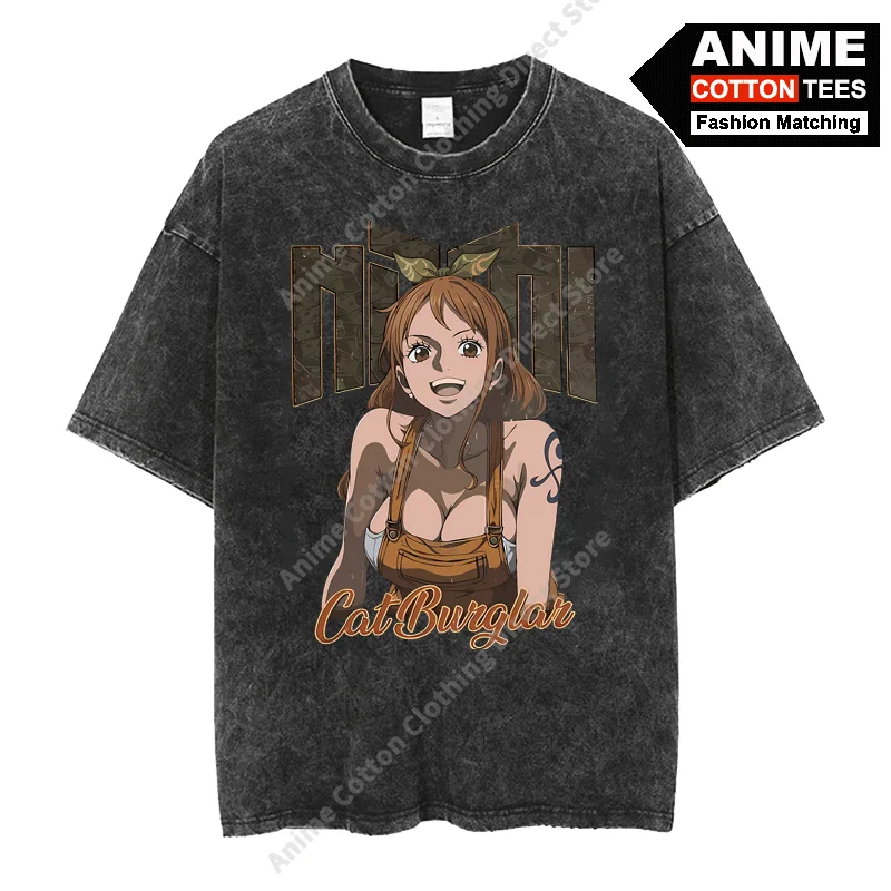 

Anime One Piece - Nami T Shirt y2k Harajuku Street styl Men Women Short Sleeve Tops Cotton Vintage Washed Casual Loose Tees