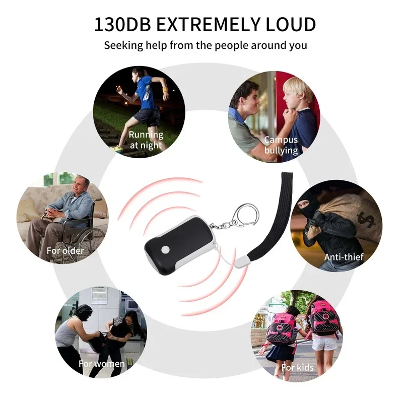 Rechargeable Self Defense Keychain Alarm-125 dB Loud Emergency Personal Siren Ring with LED Light – SOS Safety Alert Device