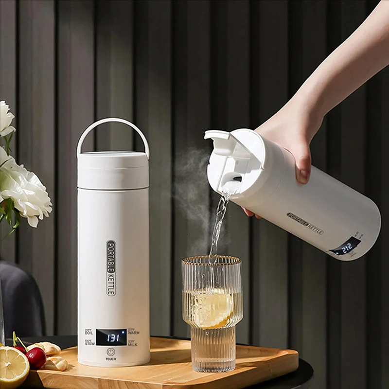 Hervidor de calefacción eléctrica de 4 temperaturas, botella termo portátil a prueba de fugas para hervir agua rápida, taza de agua caliente portátil de 220V y 110V
