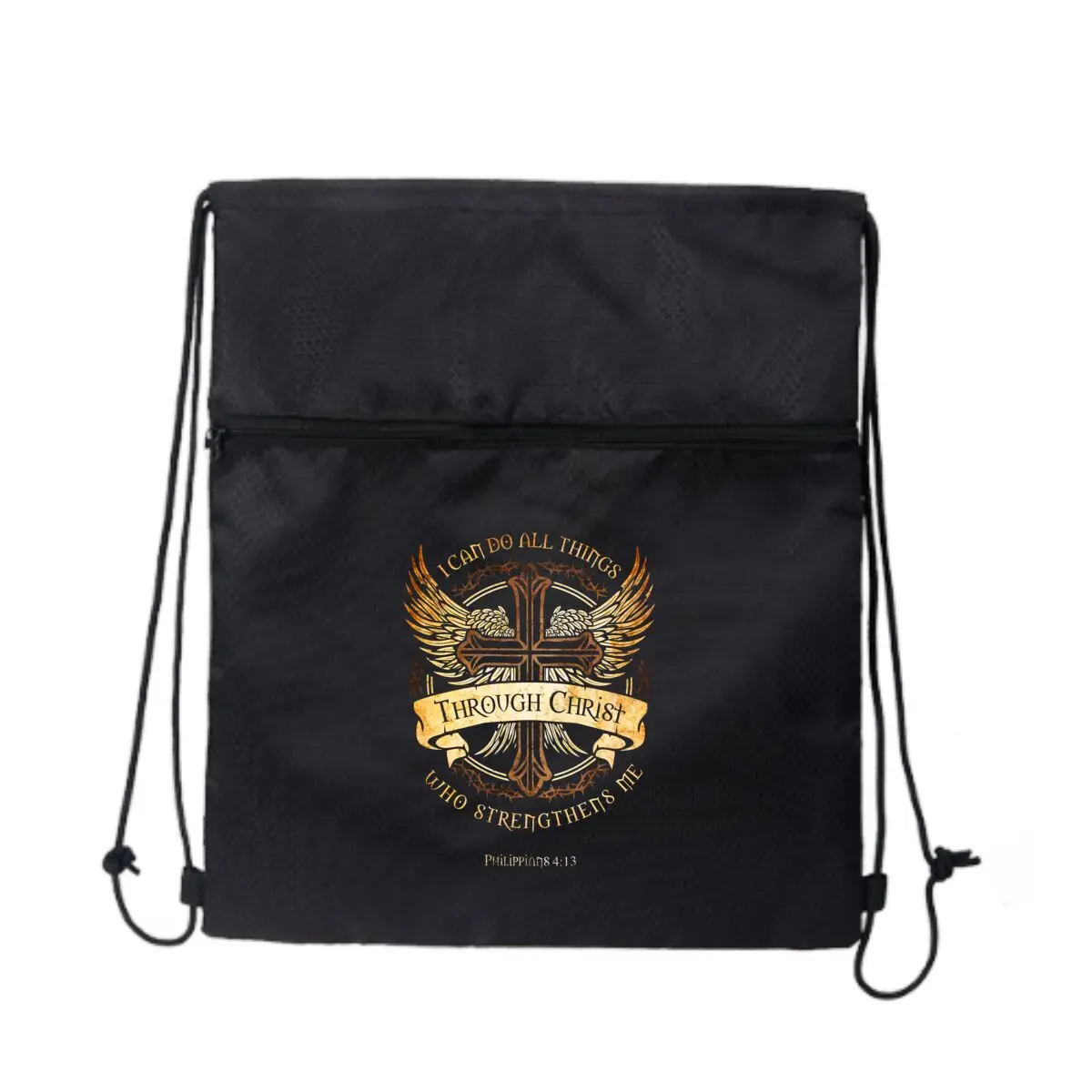 

Религиозная сумка на молнии с рисунком креста и крыльев на шнурке: смелые принты для городского стиля