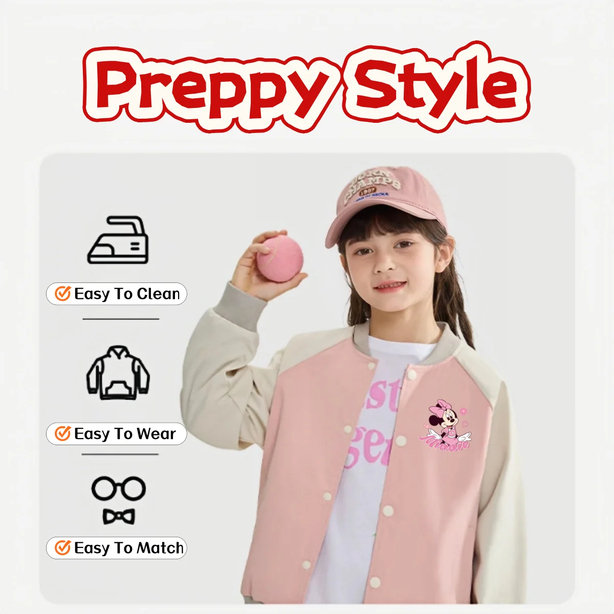 Disney Kids Color Patchwork Baseball Jacket Children Spring Autumn Windproof Outerwear Mickey Minnie Print Baseball Jacket