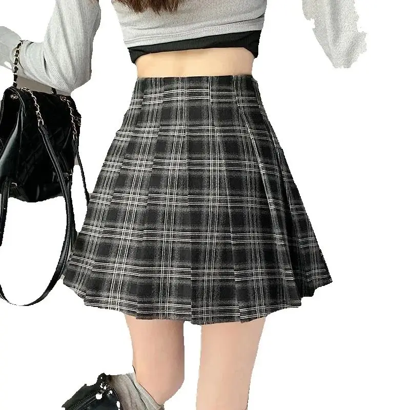 American College Style Retro Plaid High-Waist Skirt Women Autumn Winter New Sweet Spicy Style A-Line Short Skirt