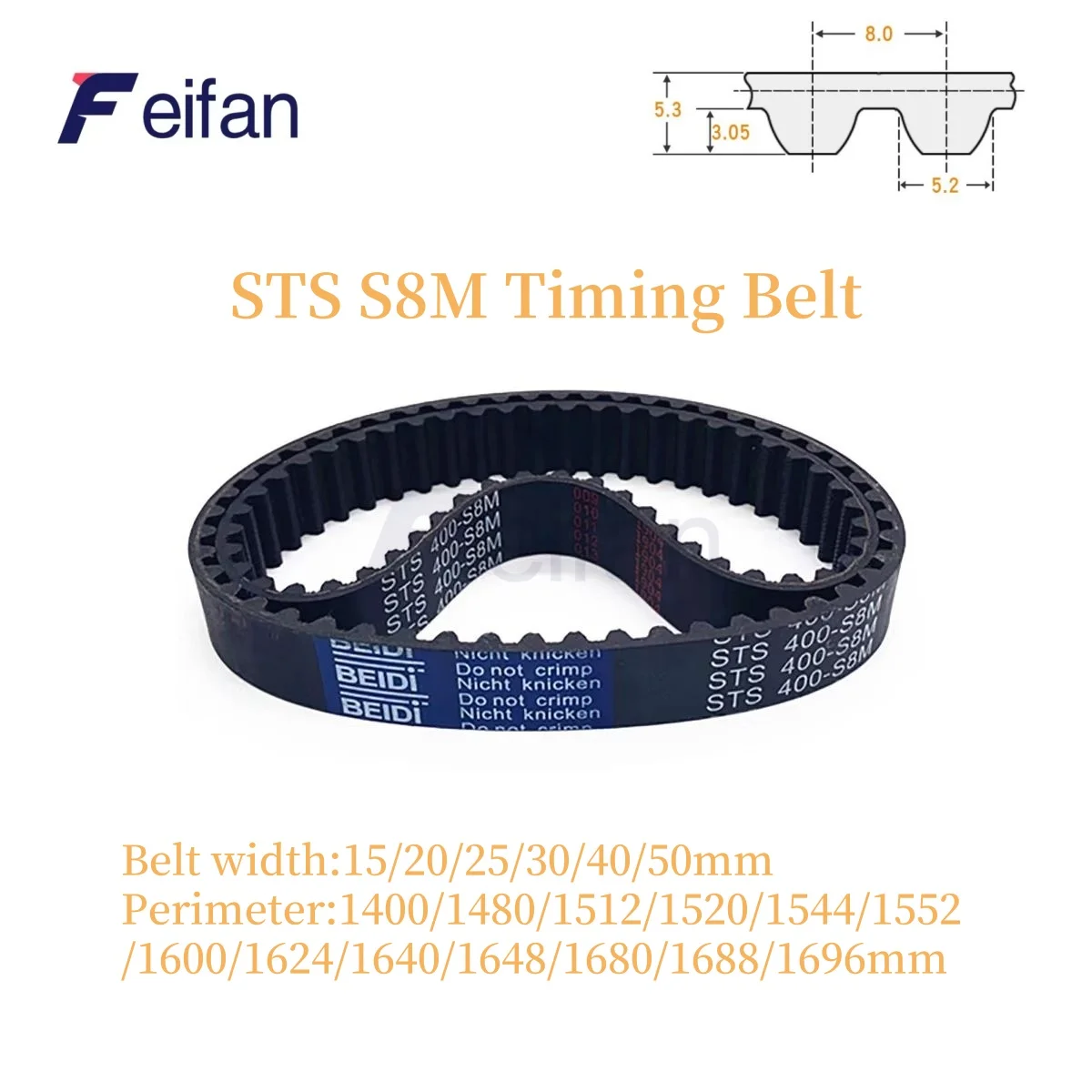 

Feifan STD S8M Timing belt Lp=1400 1424 1440 1480 1512 1520 1544 1552 1600 ~1696 Width 15-50 Rubber Loop Synchronous Belt STD