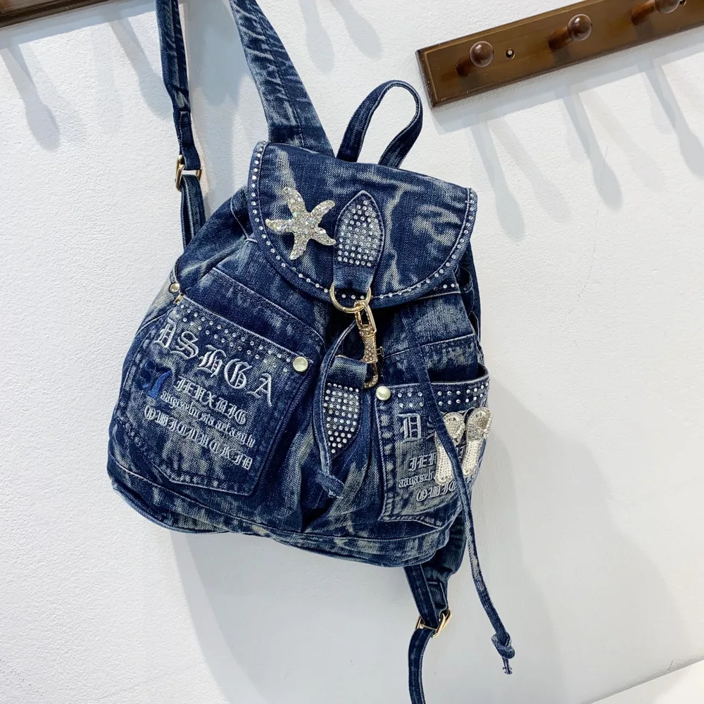 IPinee Luxury Denim กระเป๋าเป้สะพายหลังผู้หญิงคุณภาพสูงกระเป๋าเป้สะพายหลังป้องกันการโจรกรรมหญิง Casual Back Pack กระเป๋าหญิง Designer กระเป๋าเป้สะพายหลัง