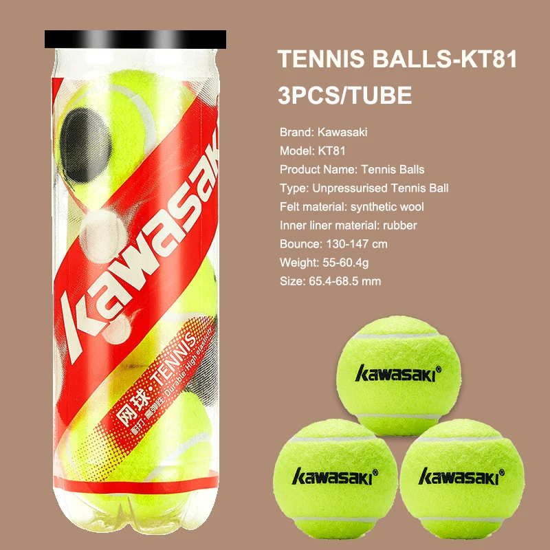 Kawasaki Tennis Balls 3PCS/Pack High Elasticity Durability Unpressurised Tennis Ball Suitable For Tennis Trainer KT81