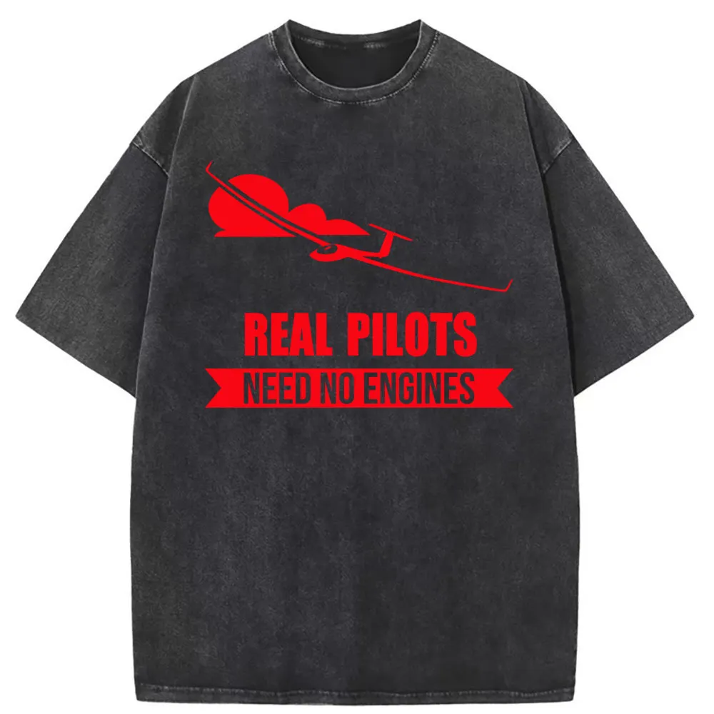 Real Pilots Need No Engines Man Vintage T-shirts Summer/Autumn Long Sleeve Tee Shirt Men Printed Washed Cotton Sweatshirts