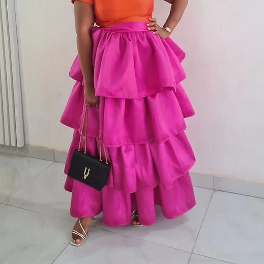 

Fuchsia Puffy Cake Skirts For Women Without Top High Waist Maxi Skirt Girls Party Bottom