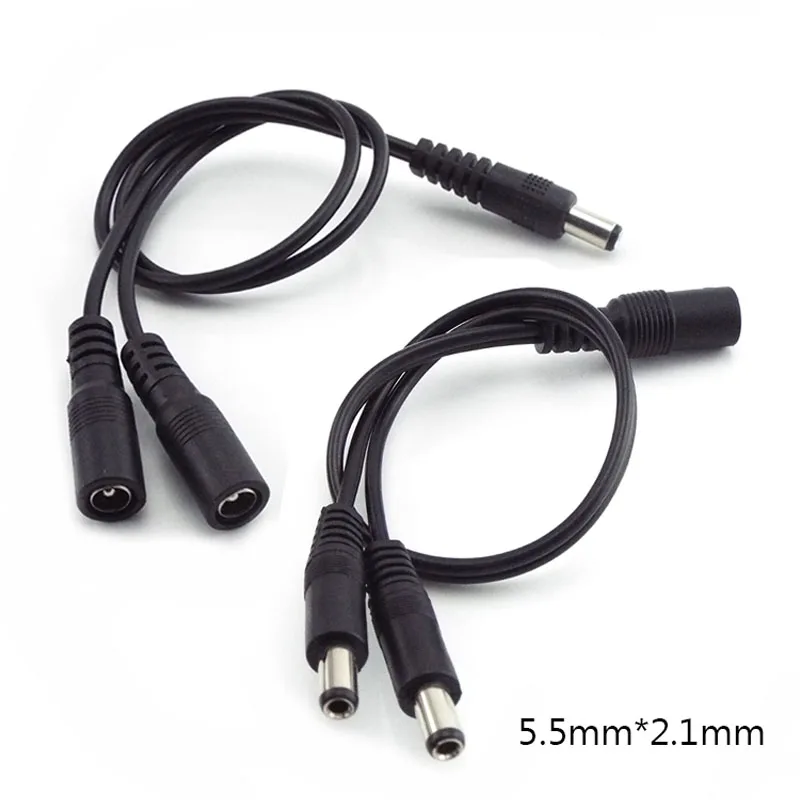 1 Female to 2 Male Way Connector DC Plug Power Splitter Cable for CCTV LED Strip Light Power Supply Adapter 5.5mm*2.1mm D4