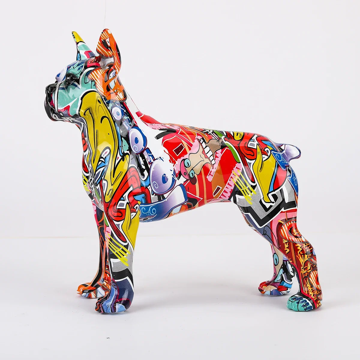 Art Creative Simple Colorful Boston Terrier Small English Resin Pet Dog Crafts Home Decoration Color Modern Office Desktop Craft