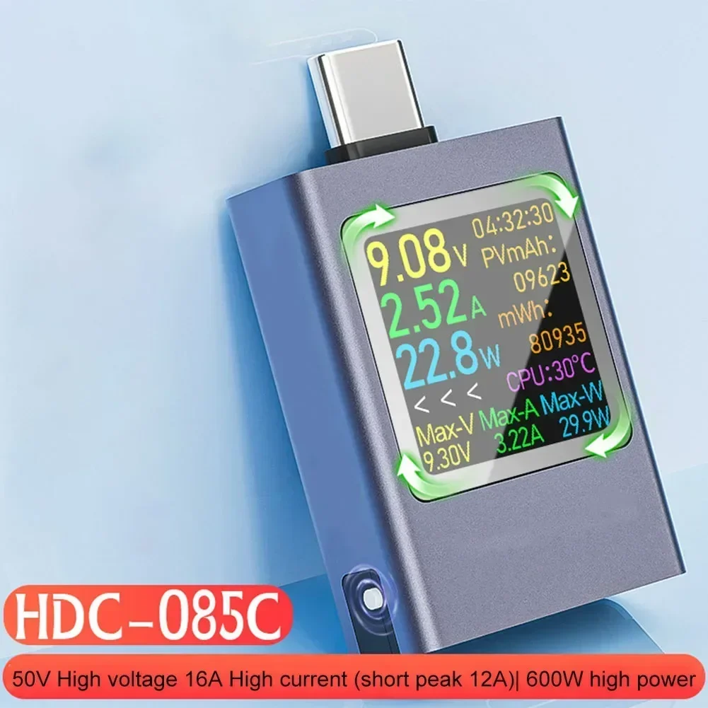 13 In 1 DC 4.5-50V 0-12A Multi-function Digital Display DC Voltage Ammeter Power Meter Type-c Cell Phone Charging PD3.1 Tester