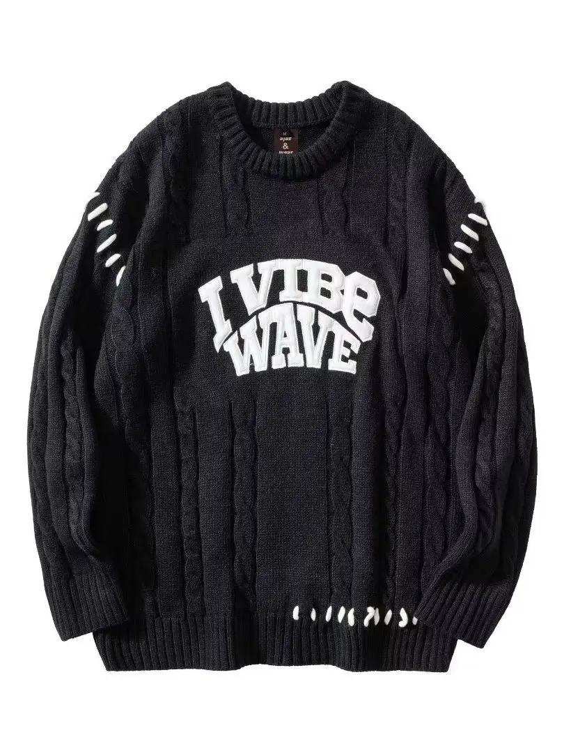 

Американский вязаный свитер в стиле хип-хоп с надписью, мужской длинный свек, свободный уличный топ, повседневный осенне-зимний теплый круглый Ne