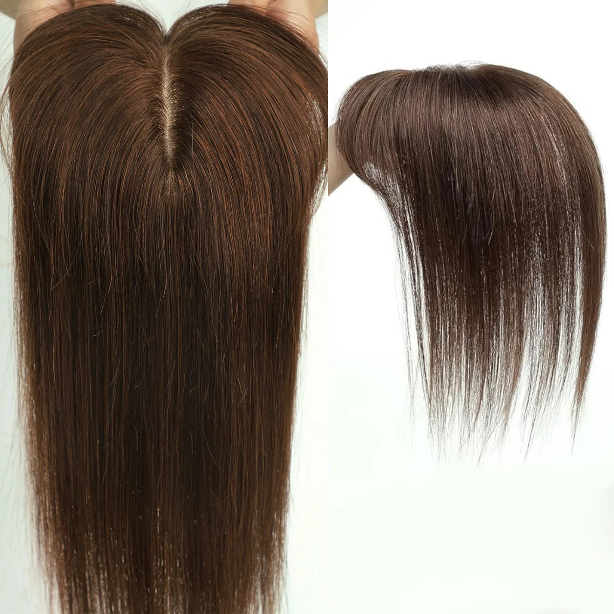 Remy 100% cabelo humano toppers base de seda peruca marrom com clipes natural olhando peruca para mulheres com desbaste cabelo festa diária