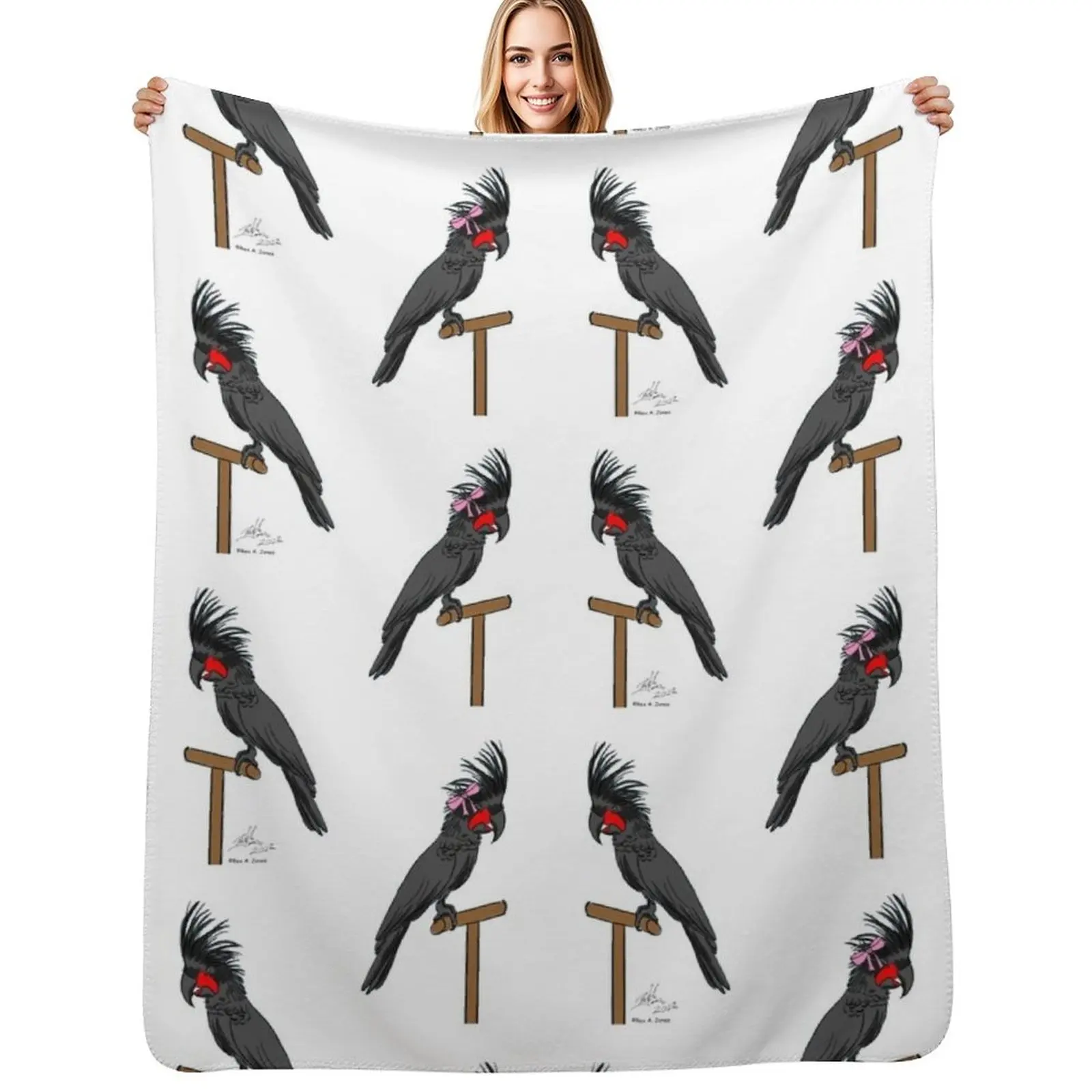 Crazy Bird Lady with Palm Cockatoos Throw Blanket Anti Shedding Soft Fuzzy Blanket for Home