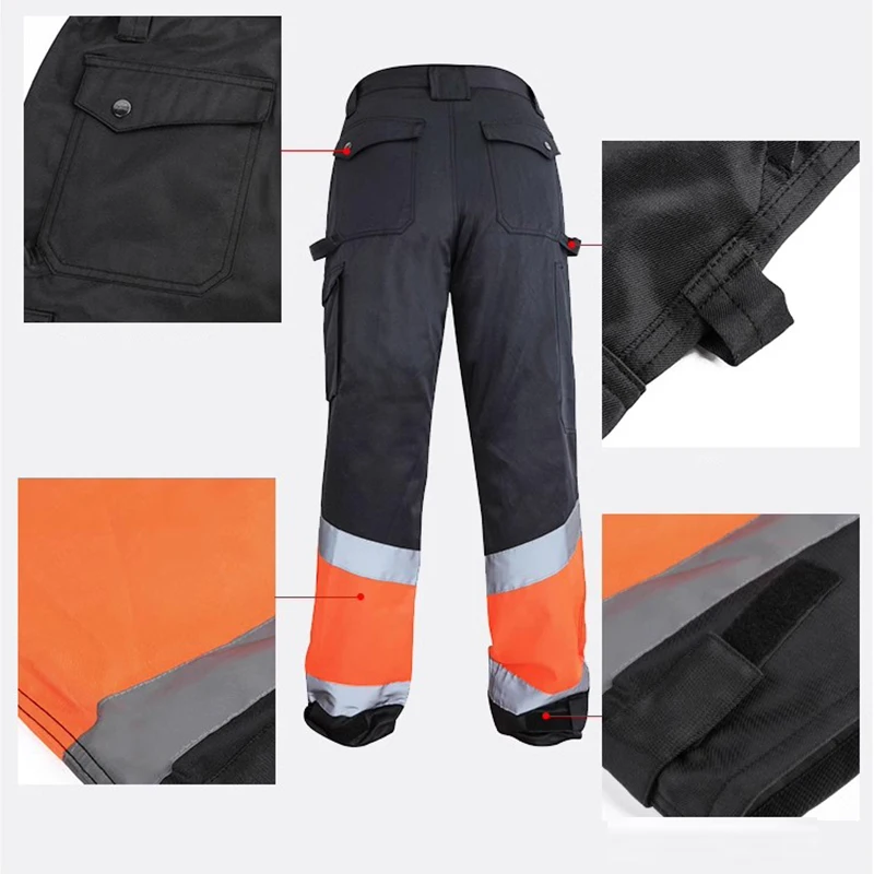 Pantaloni riflettenti ad alta visibilità Pantaloni da lavoro da esterno da uomo Costruzione da uomo con tasche multifunzionali Abbigliamento di