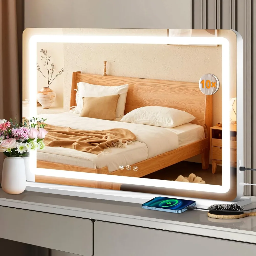 

LED Makeup Mirror, Illuminated Makeup Mirror with 3 Color Dimming Lights, Intelligent Touch Screen Control