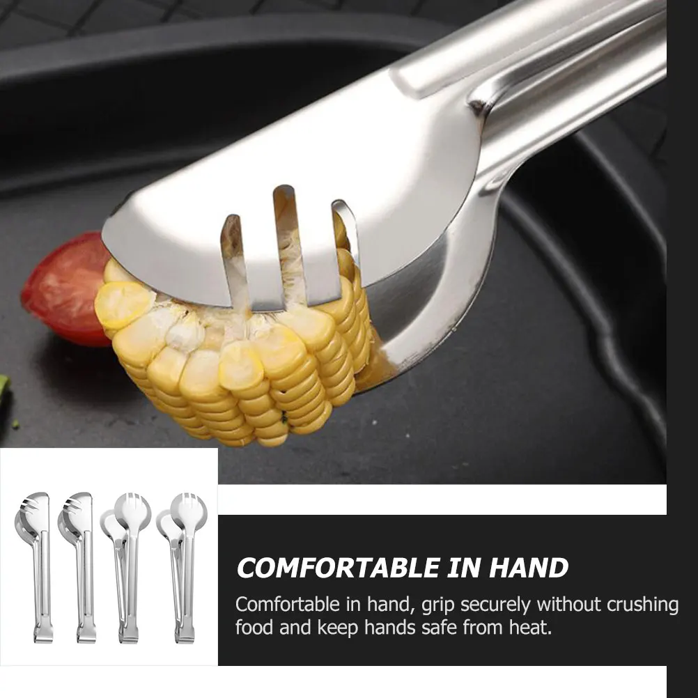 

4Pcs Strong Stainless Steel Tongs Integral Molding Good Elasticity for Bbq Fish Burgers Cakes Steaks Steak Clamp