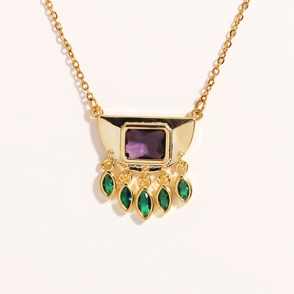 Mode Halskette für Frauen Gold Farbe Halb Runde CZ Quaste Anhänger Tropfen Baumeln Halsketten für Mama Teen Mädchen Schmuck Geschenk