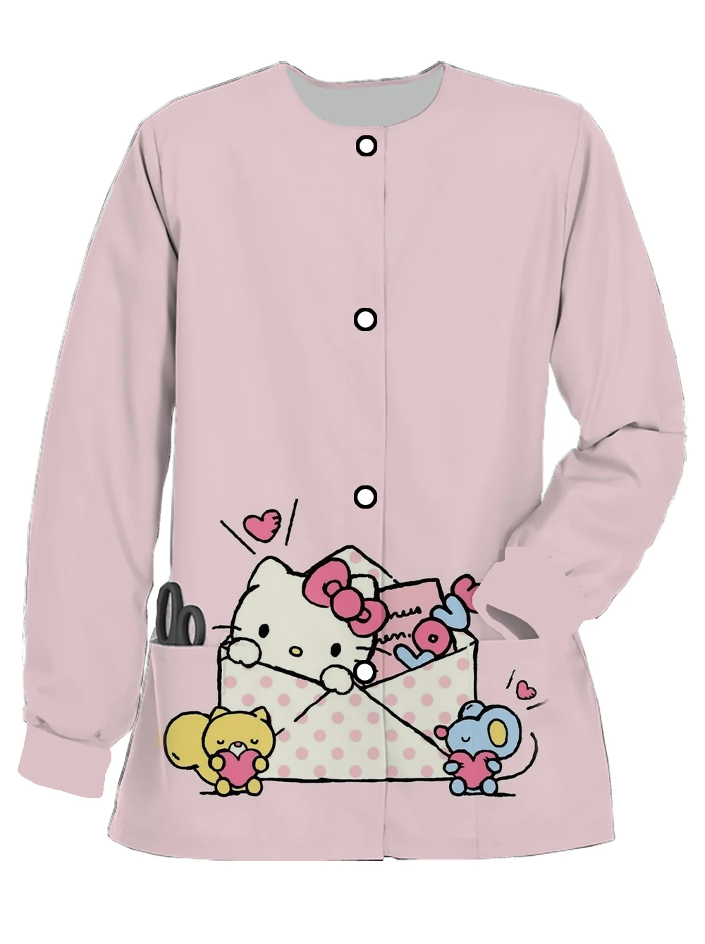 Hot-selling Hello Kitty print pet doctor work uniforms long-sleeved women's frosted casual simple nurse uniform cardigan jackets