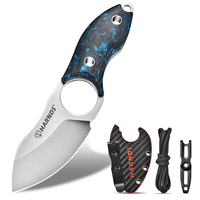 Harnds Eggplant Small Fixed Blade Knife Full Tang Camping EDC with N690 Steel and Carbon Fiber Handle for Fishing and Peeling