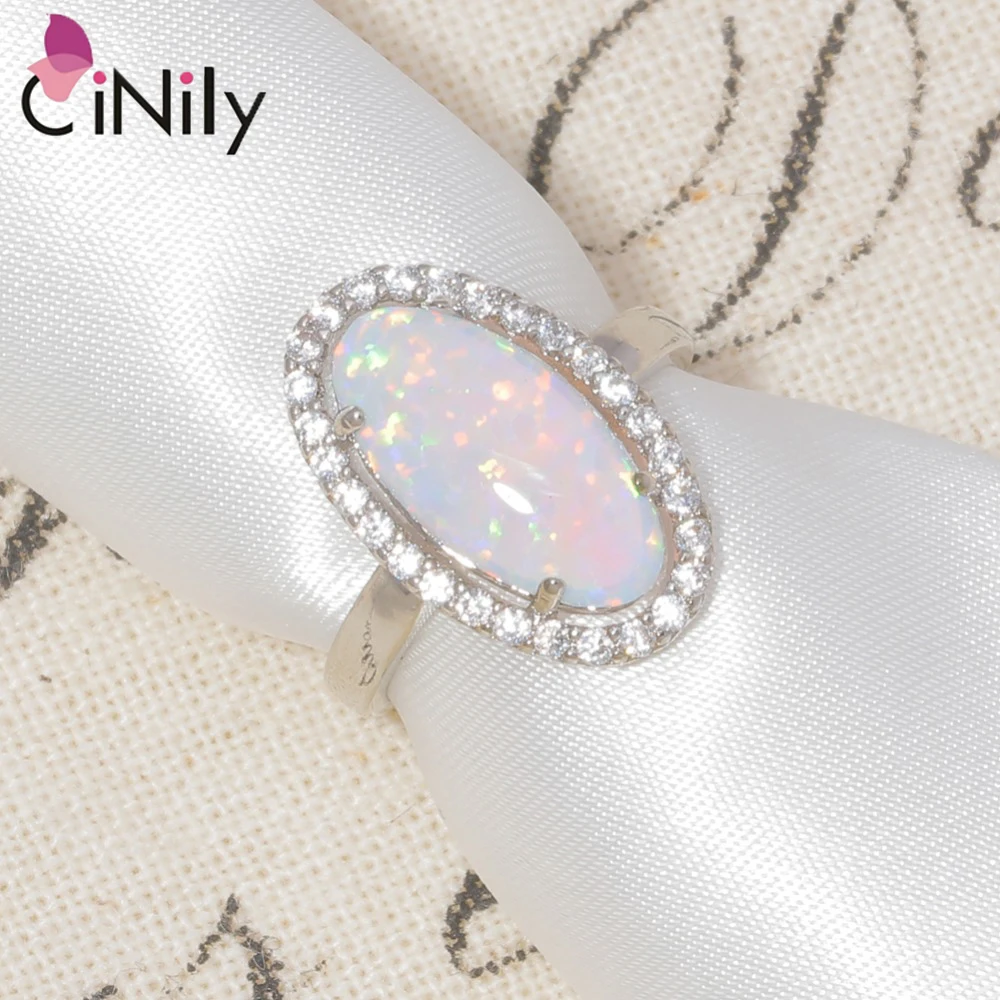 CiNily خلق الأبيض النار أوبال زركون الفضة مطلي خواتم بالجملة التجزئة الساخن للنساء مجوهرات الأزياء حلقة حجم 5-12