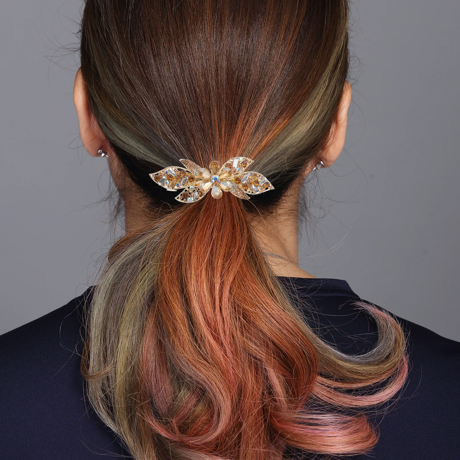 

Rhinestone Spring Hair Clips Metal Flower Bun Holders Durable Shiny Comfortable Easy Wear Wedding Banquet Graduation for Thick