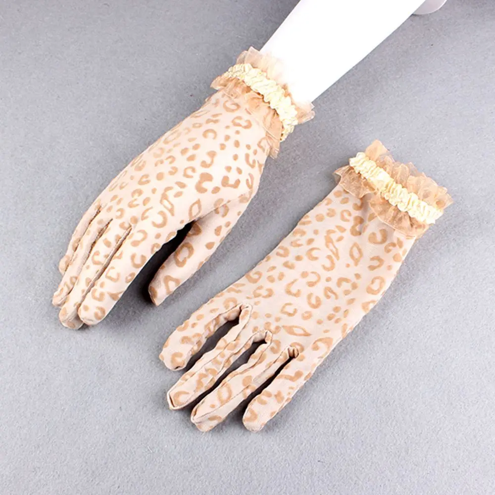 女性ファッション花サイドメッシュミトンヒョウレース手袋女性手袋ドライビンググローブショート手袋