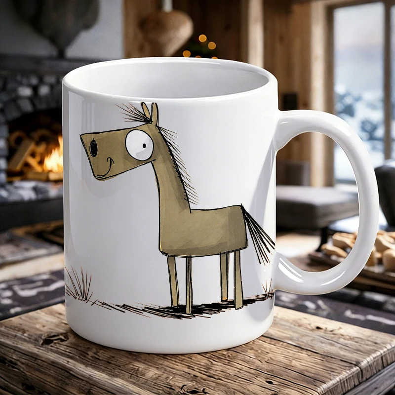

1PCS Funny Hand-Drawn Little Pony Ceramic Cup, Coffee Cup, Milk Cup, Office Tea Cup, Drinking Cup, Non-Fading, Gift for Friends