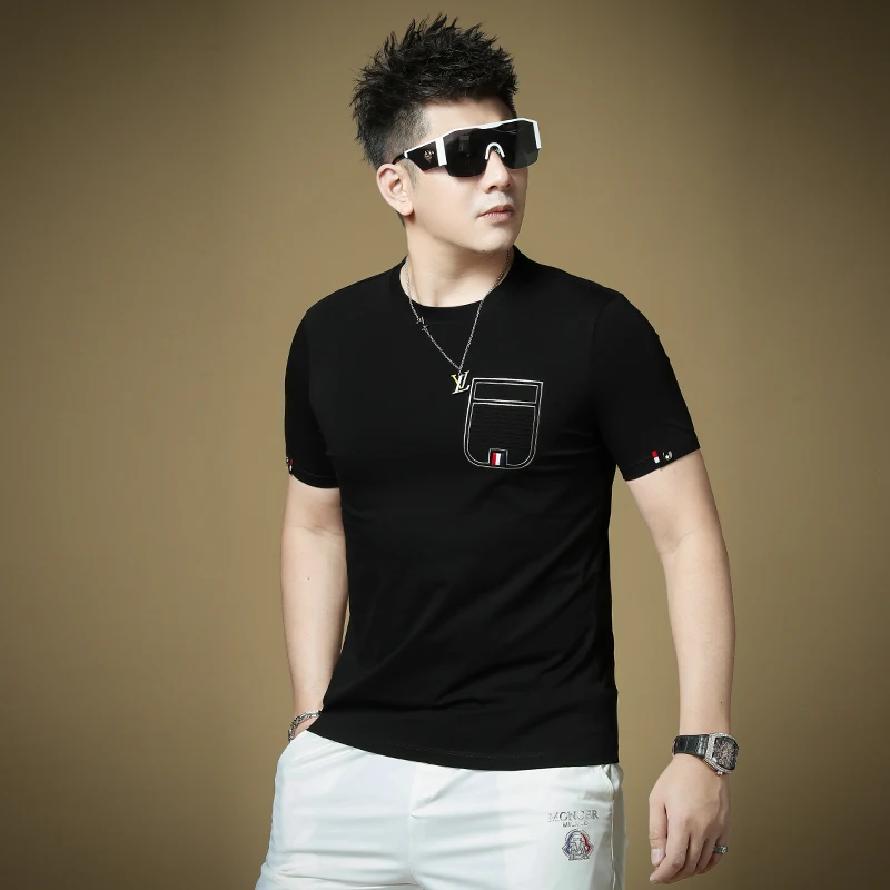 

Летняя мужская футболка из ледяного шелка, облегающая, повседневная, с коротким рукавом, новая модная коллекция, дышащая, легкая, брендовая одежда, топ