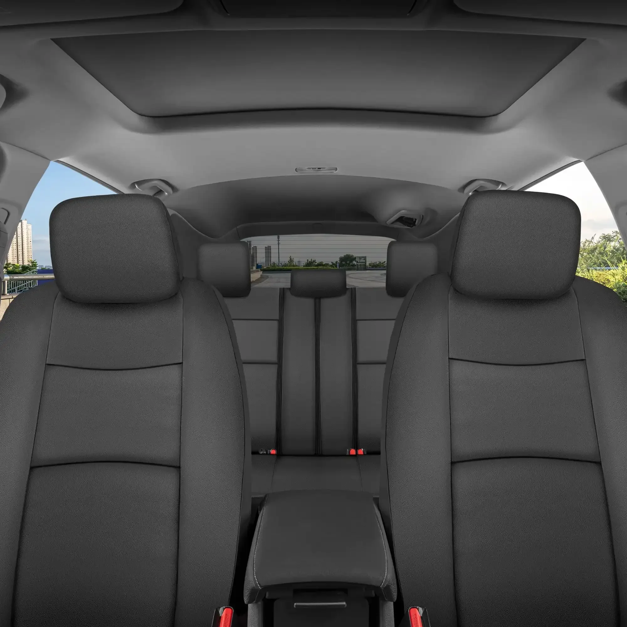 

Classic Black Faux Leather Car Seat Covers Full Set. Universal Fit for Cars, Trucks, SUVs. Front & Rear Bench Protection.