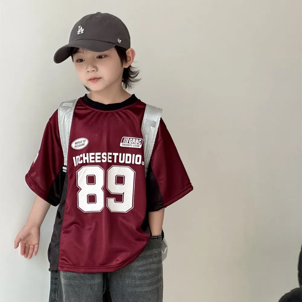 

Boys T Shirt Korea Style 2024 Summer New Solid Color Patchwork Colors Sports Wear Handsome Boys Fashion Kids Summer Clothes