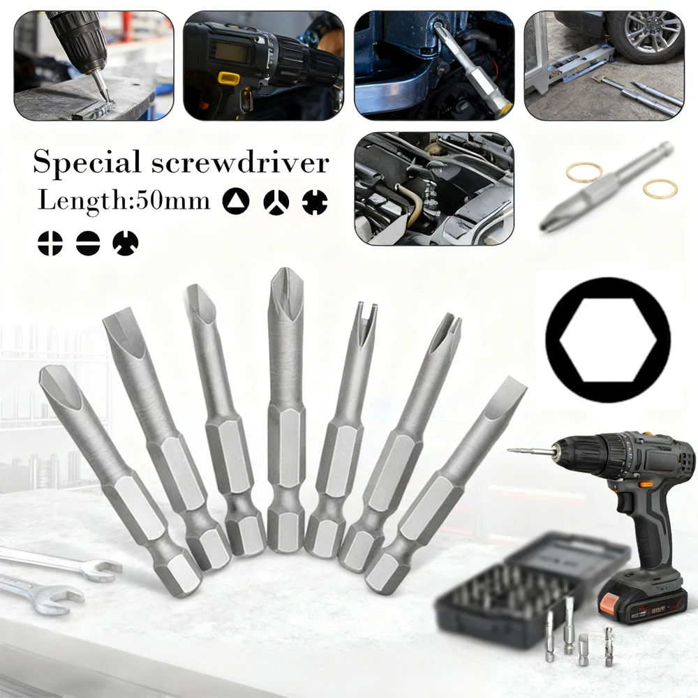 4-13Pcs Special-shaped Screwdriver Set 50mm U-shaped Y-Type Triangle Inner Cross Three Points Screwdriver Bit Tool L-Wrench