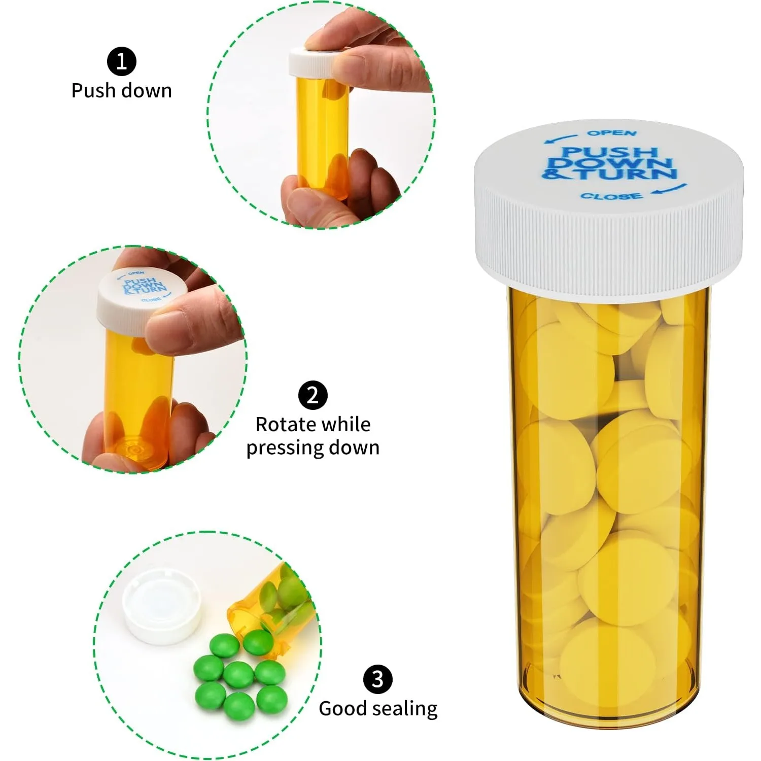 12/20 Pack Plastic Medicine Pill Bottles with Child Resistant Caps Medicine Containers Travel Pill Vials - 6/8 Dram