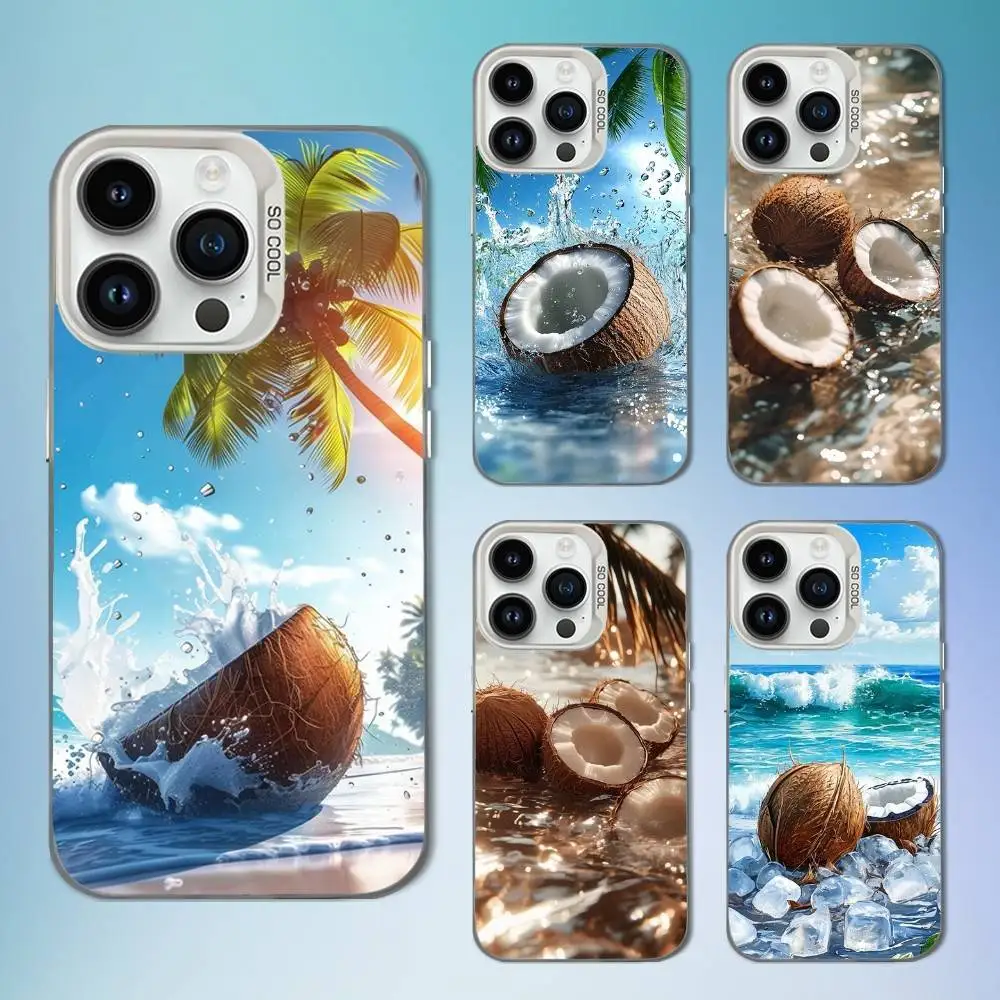 

Tropical Fruits Coconut Phone Case For iPhone 16,15,14,13,12,11,Mini,Pro,SE,MAX White Matte Shockproof Cover