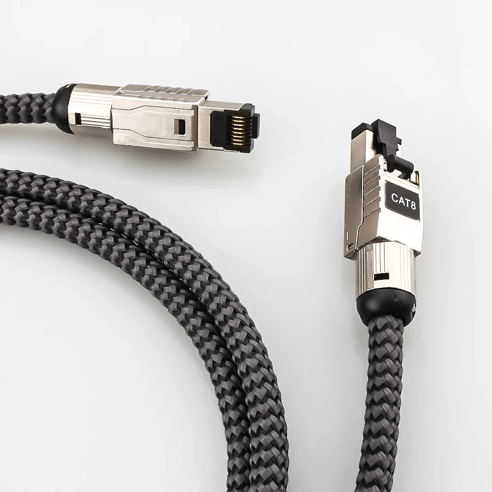 HIFI Cat 8 Ethernet Cable Pure Silver Core Full Shielding 40Gbps 2000MHz High Speed RJ45 Network Patch Cord LAN cable