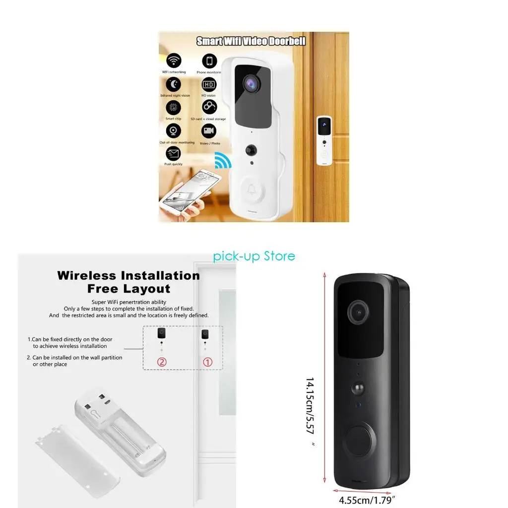 

Q5WA WiFi Wireless for Smart Doorbell 1080P High Definition Video Camera Phone Intercom PIR Motion Detect Secure Low-consumpt