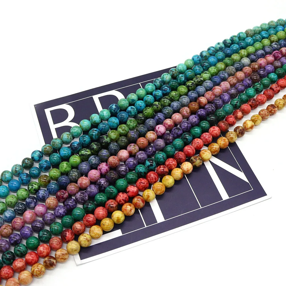 

8-Color Imperial Stone Round Beads Vintage 4/6/8/10mm Polished Synthetic Semi-Precious Straight Hole Jewelry Components 1 Strand