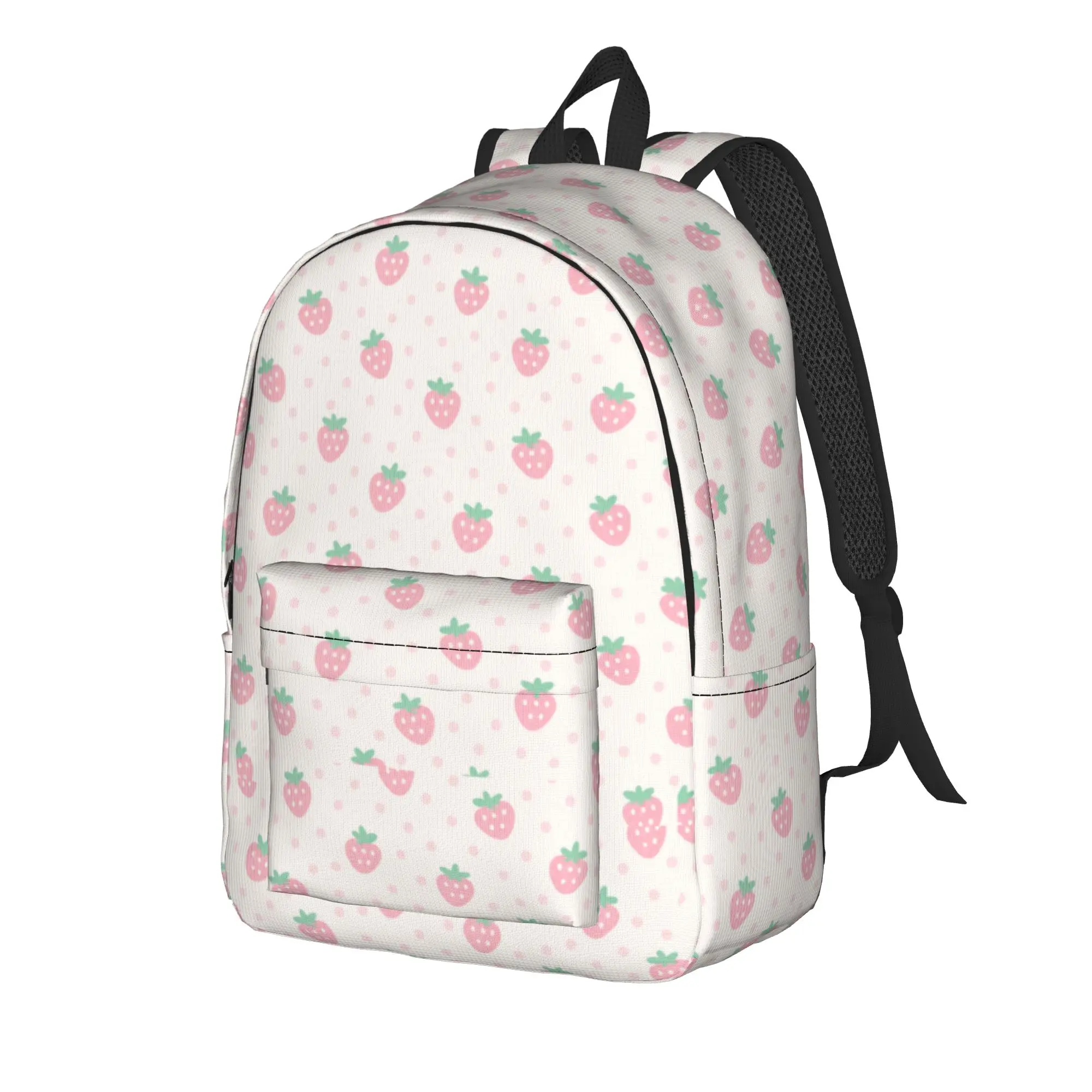 Cream Strawberry Print Backpack  Stylish Backpacks Women University Big High School Bags Custom Rucksack