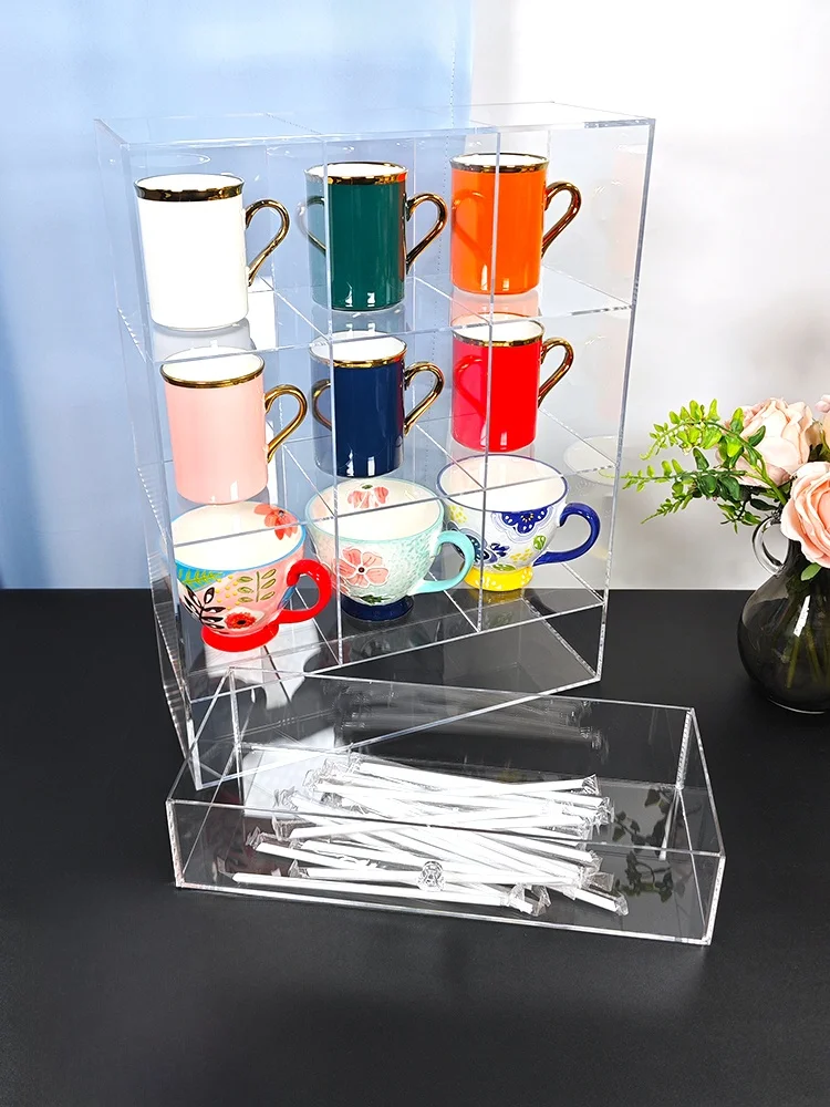 

Acrylic Transparent Cup Holder Coffee Mug Organizer Display elf Multi-id Storage Ra Simple Design No Tool Required
