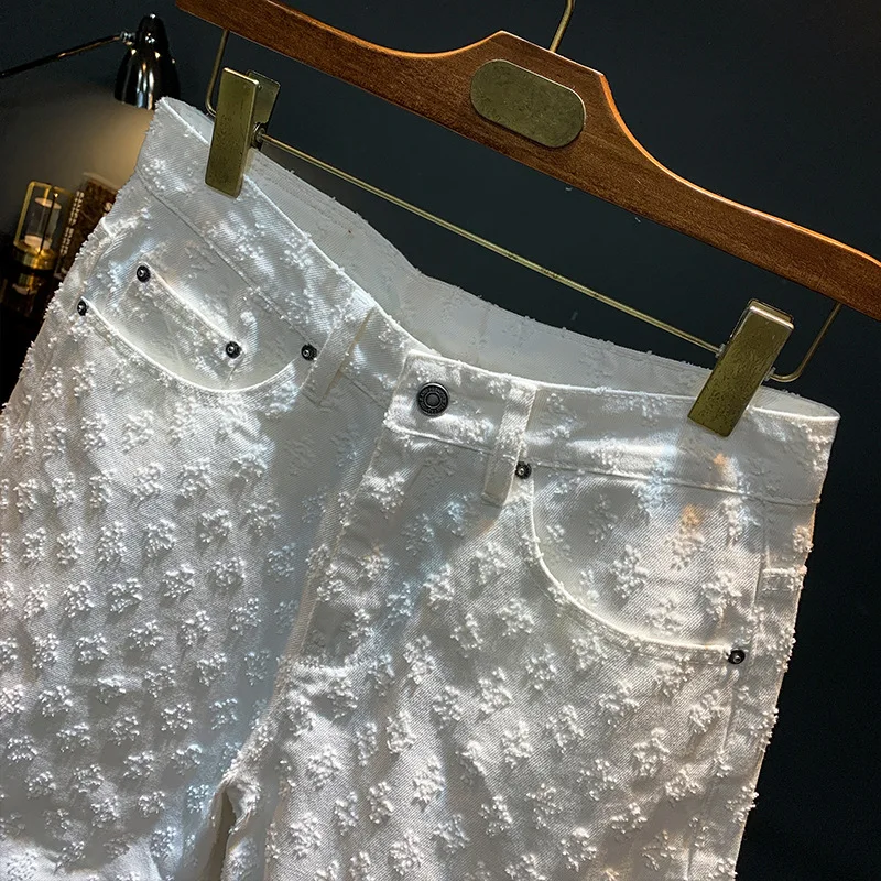 Fashionable Embroidered Denim Shorts for Men, Summer Trendy Brand, Casual, Loose, High end Trendy Street, Five point Denim Pants